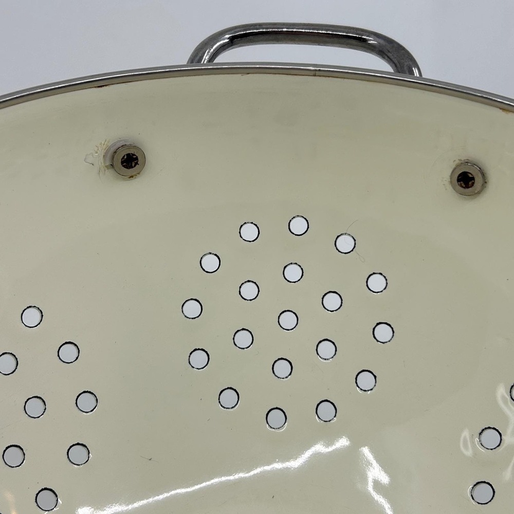 Vintage Marmalade Goose Colander Strainer Enamel Blue Bowed Heart Cottagecore - Picture 14 of 17